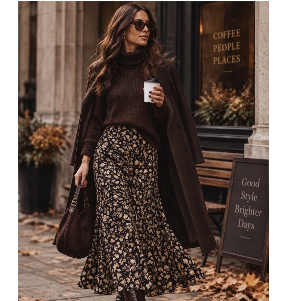 Christopher & Banks Size 10 Dark Floral A-Line Midi Skirt Side Zip Whimsigoth